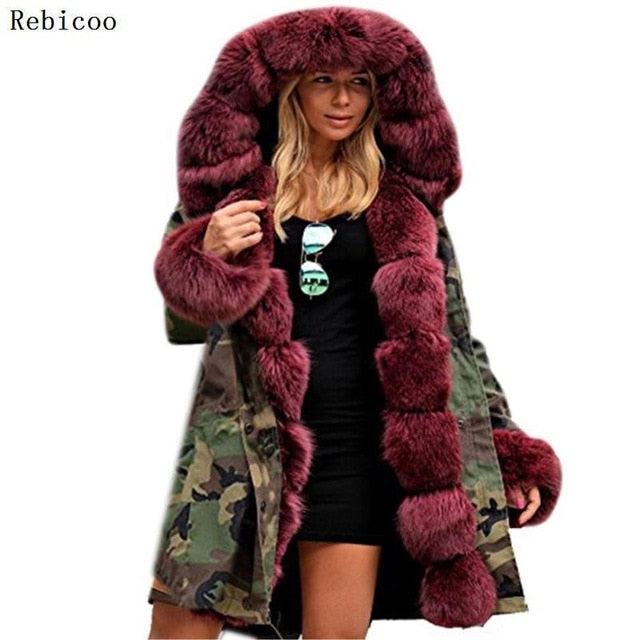 Camouflage winter hooded women's jacket