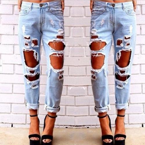 Womens Skinny Ripped Denim Jeans