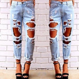 Womens Skinny Ripped Denim Jeans