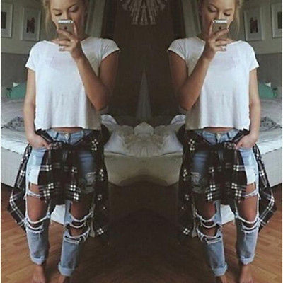 Womens Skinny Ripped Denim Jeans